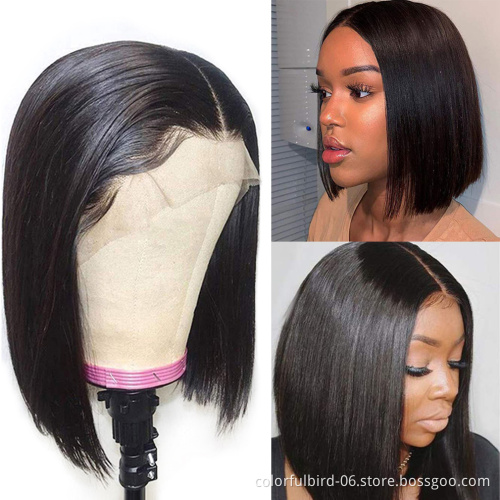 Perruque cheveux virgin human 13*4 hd lace front bob wig indian raw cuticle aligned hair Human Hair Wigs Short